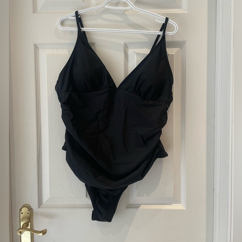 Classic Black V-Neck One-Piece Swimsuit